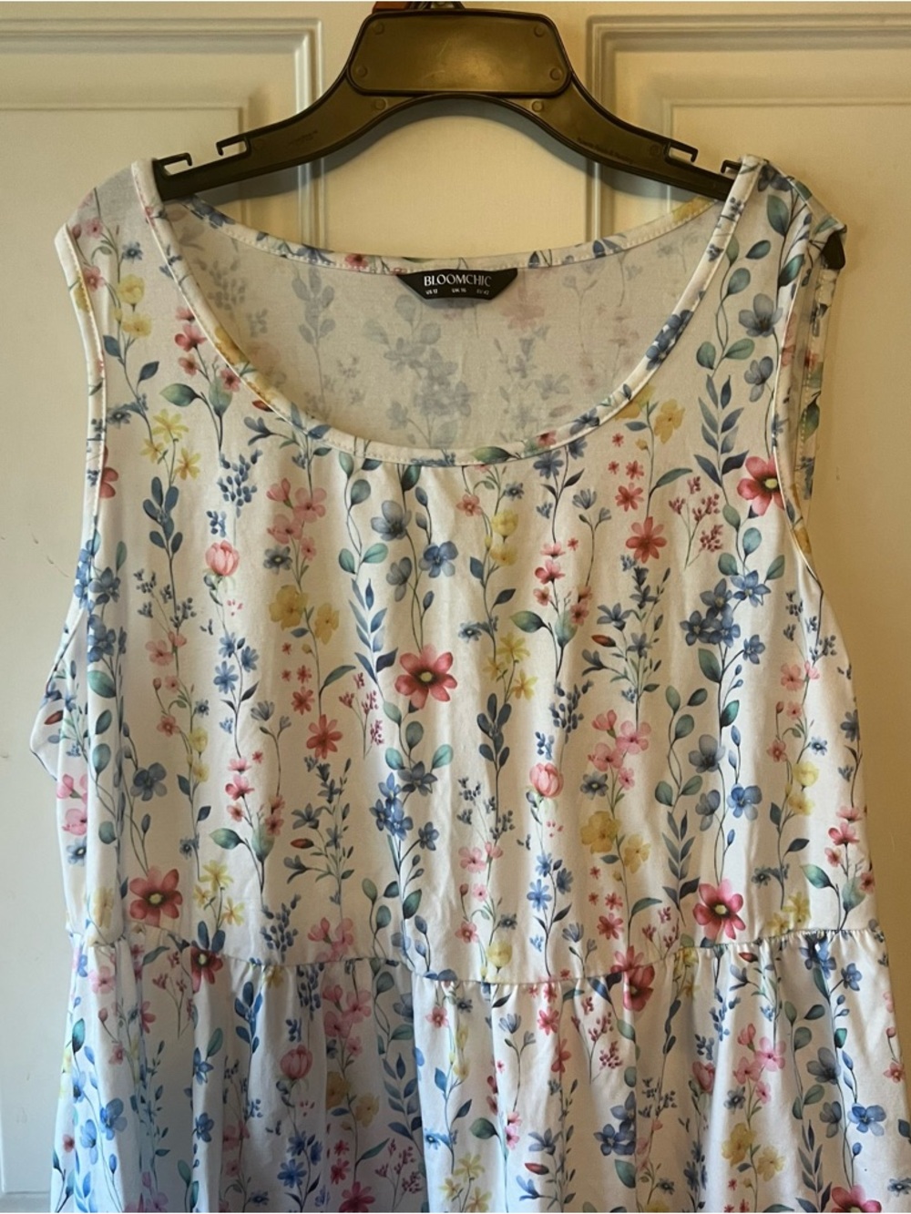 BloomChic Floral Sleeveless Tank Top in White with Pink, Blue & Yellow Flowers - Picture 2 of 5